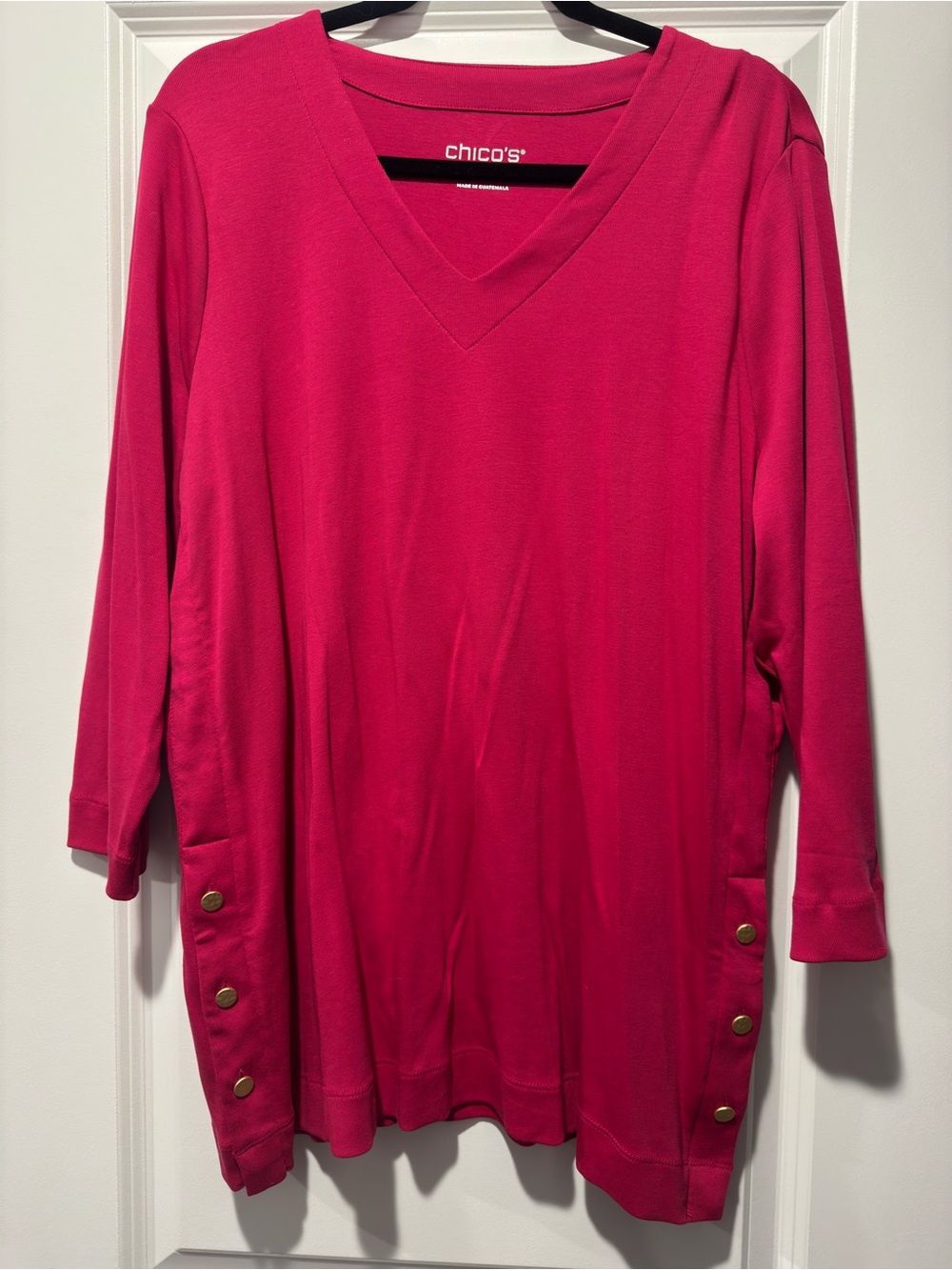 Chico's V-Neck Side-Button Tunic in Fuchsia